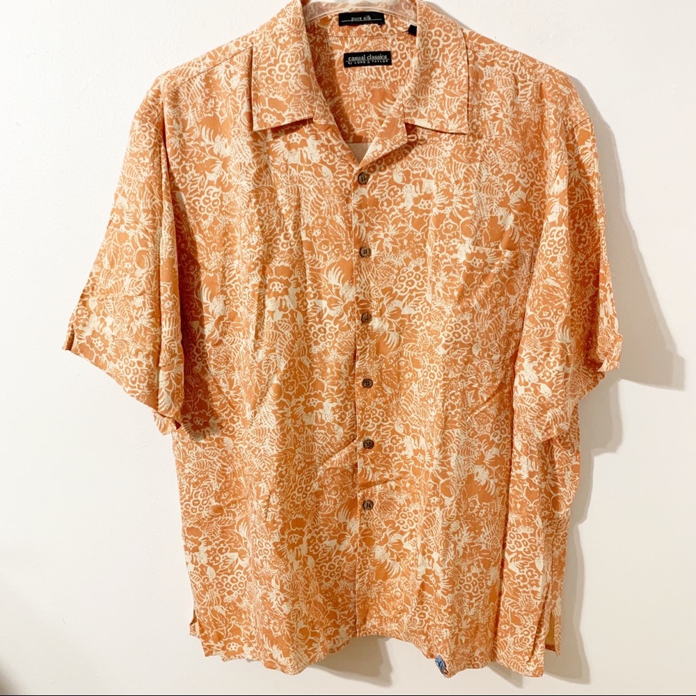 Casual Classics by Lord & Taylor 100% Silk ShortSleeve Button Front Shirt Collar